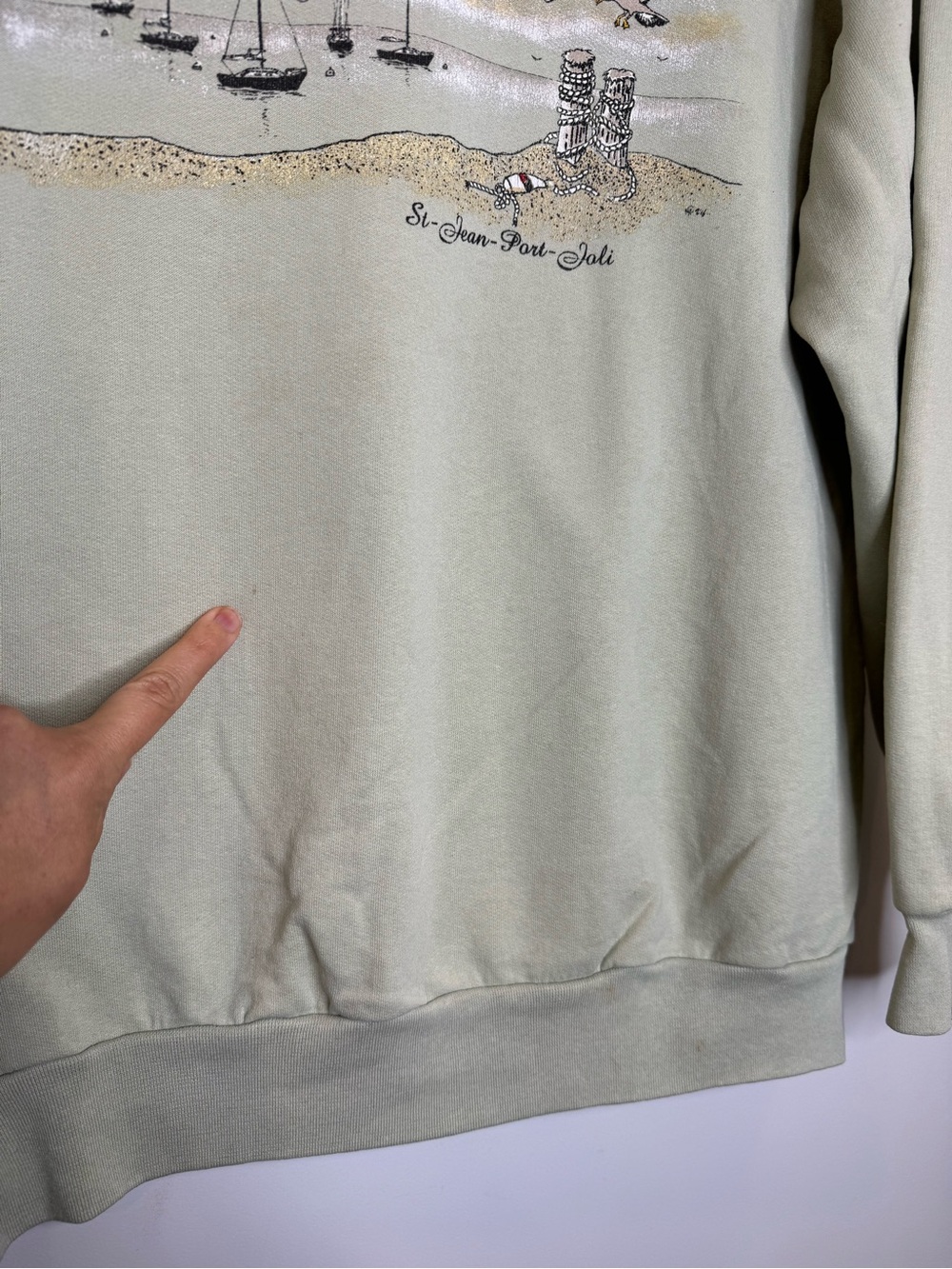 Vintage St-Jean-Port-Joli pistachio green sweatshirt sz small nautical granola - Picture 4 of 9